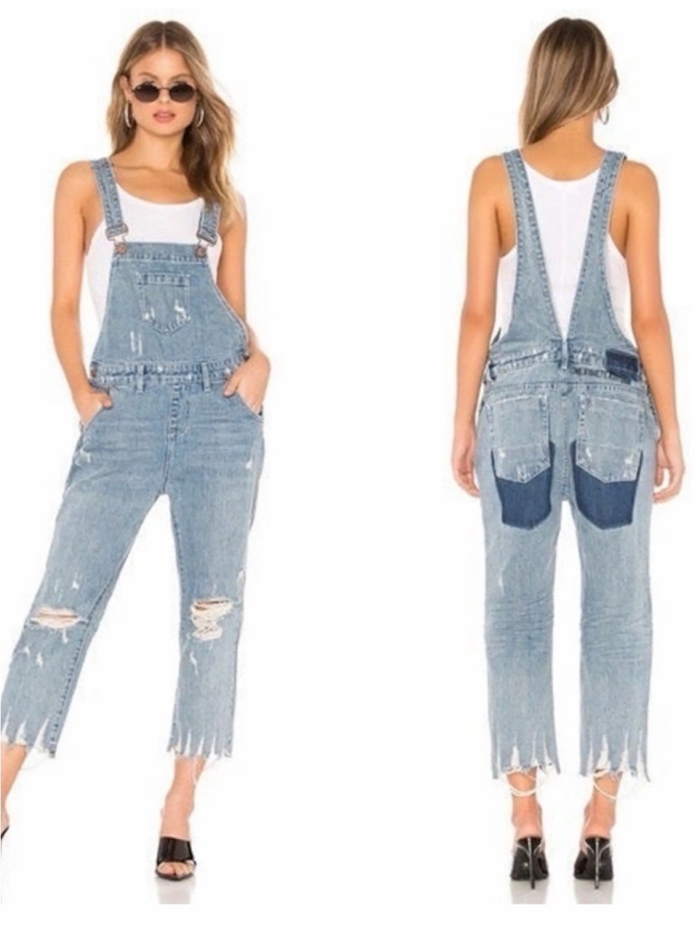 One Teaspoon Revolve Hooligan Light Blue Distressed Denim Overalls Sz 25
